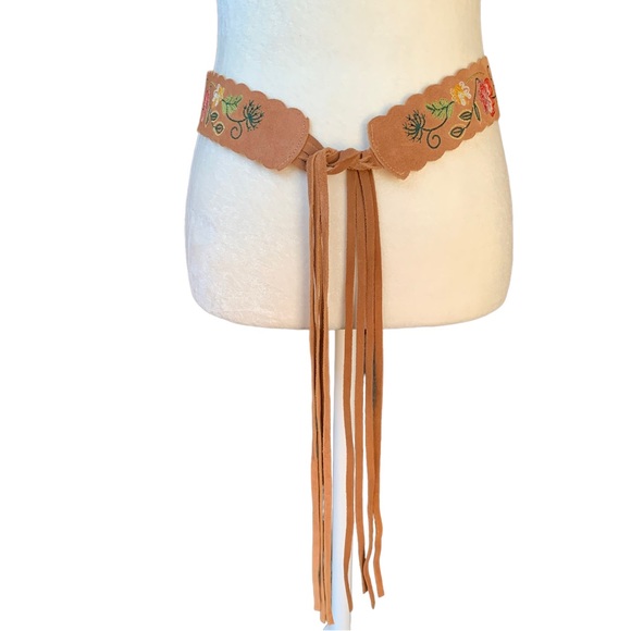 Hand Crafted Accessories - Boho Embroidered Suede Tie Belt